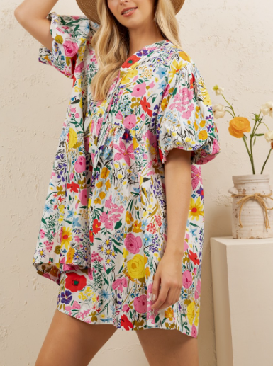 Sunny Days 100% Cotton Dress Floral Multi-Color