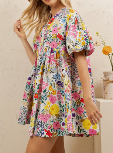 Sunny Days 100% Cotton Dress Floral Multi-Color