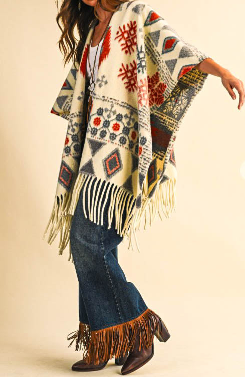 PERFECTLY COMFY AND COZY MULTI-COLOR RUANA KIMONO