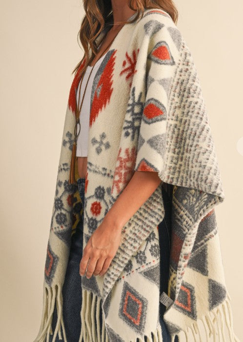 PERFECTLY COMFY AND COZY MULTI-COLOR RUANA KIMONO