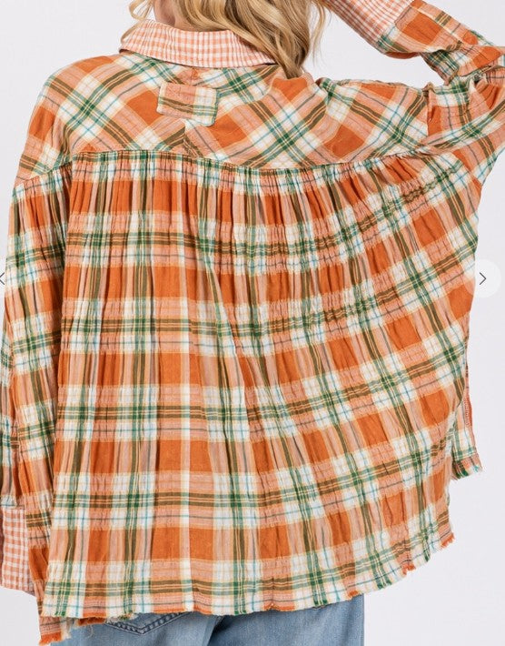 PLAID SHIRT IN RUST & MULTI-COLOR---------SALE