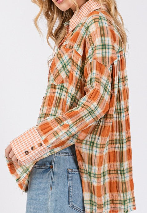 PLAID SHIRT IN RUST & MULTI-COLOR---------SALE