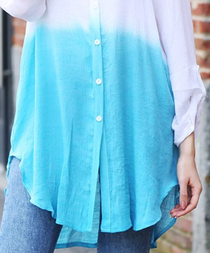 6-16 SIZE - LIGHTWEIGHT SHIRT TUNIC TIE DYE BLUE & IVORY----SALE