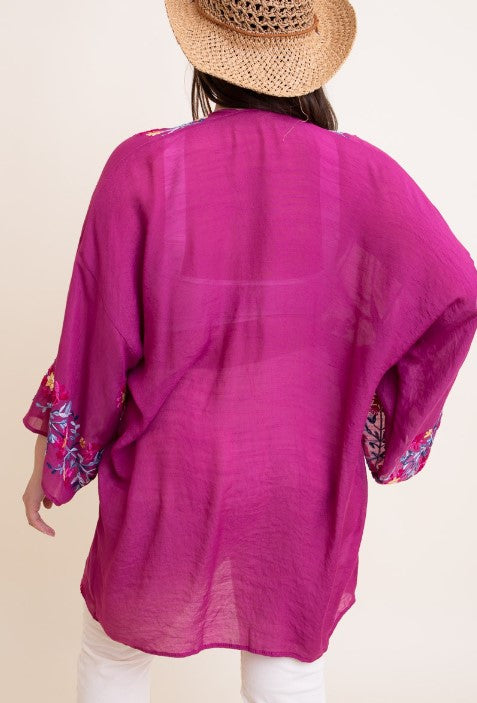 IT'S LOVE AT FIRST SIGHT FUCHSIA KIMONO EMBROIDERED
