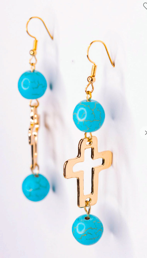 Sweet On You Natural Stone Cross Fish Earrings