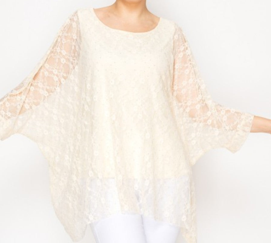ANY EVENT STUNNING BEIGE LACE TUNIC