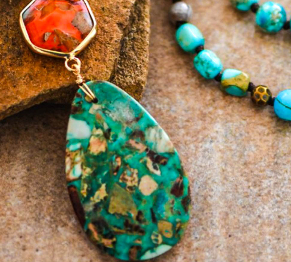Bali Dream Sea Green & Turquoise Multi-Color Natural Stone Necklace
