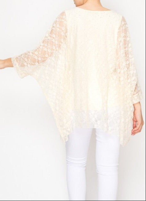 ANY EVENT STUNNING BEIGE LACE TUNIC