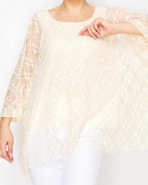 ANY EVENT STUNNING BEIGE LACE TUNIC