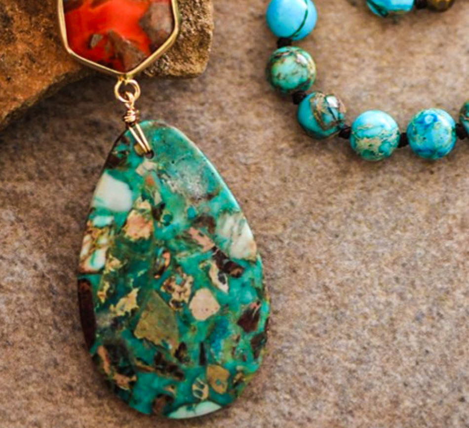 Bali Dream Sea Green & Turquoise Multi-Color Natural Stone Necklace