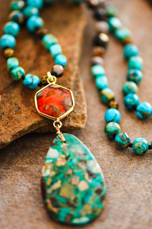 Bali Dream Sea Green & Turquoise Multi-Color Natural Stone Necklace