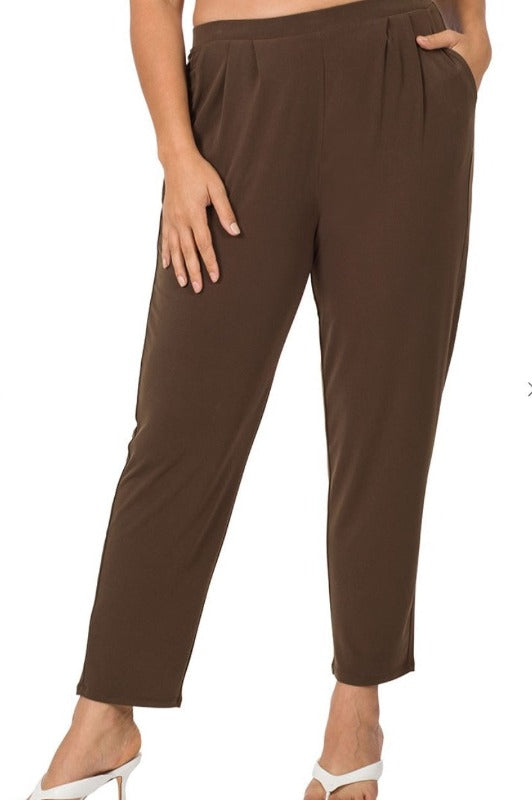 ANYTIME PERFECT CASUAL BROWN PLUS PANTS