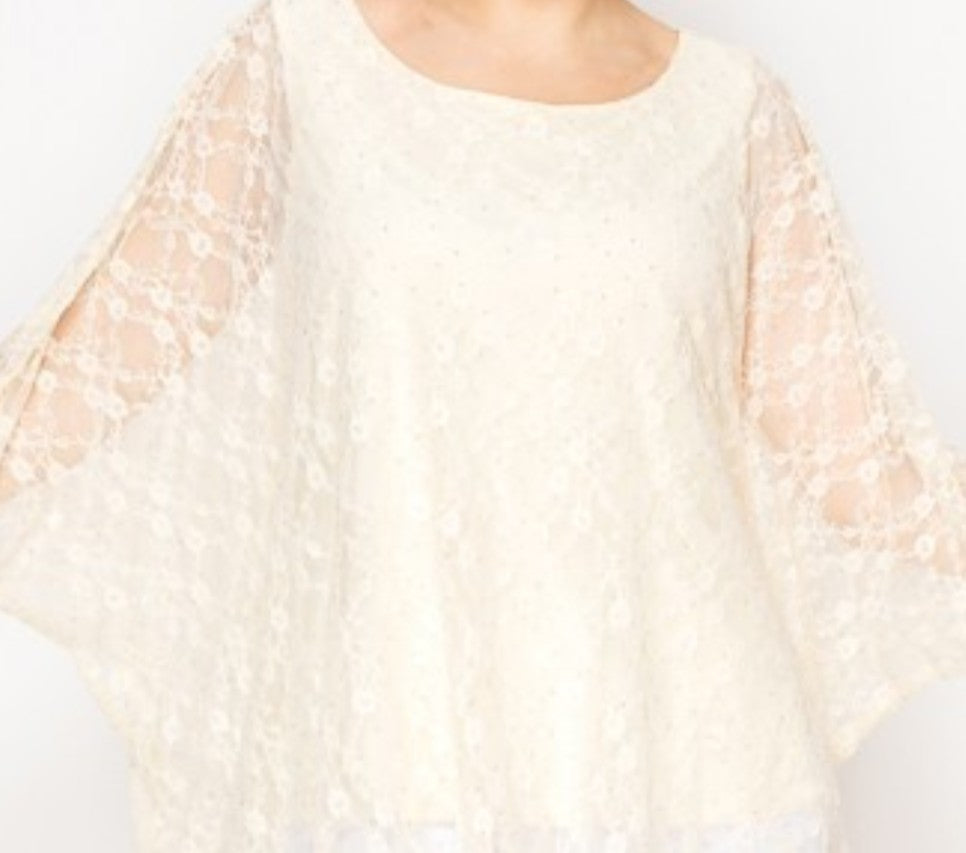 ANY EVENT STUNNING BEIGE LACE TUNIC