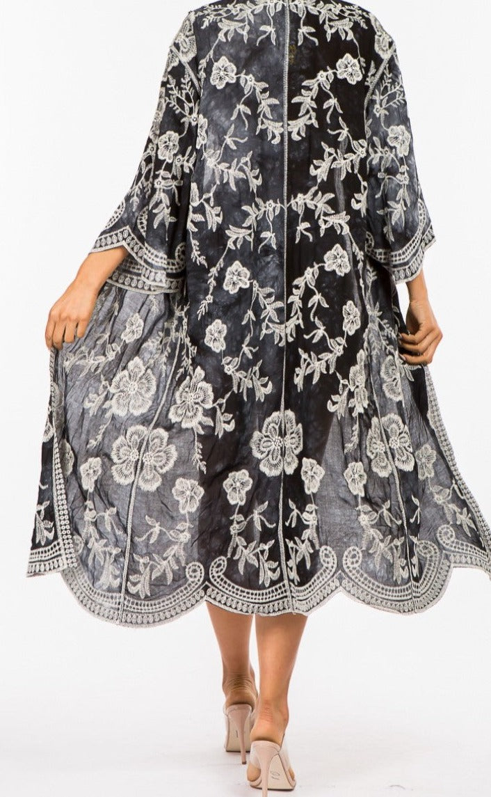 Le Bohemian Magic Dance Black Tie Dye Embroidered Kimono