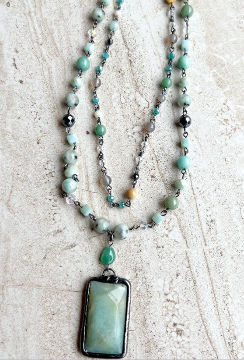 Rustic Natural Stone Amazonite Positive Energy Necklace