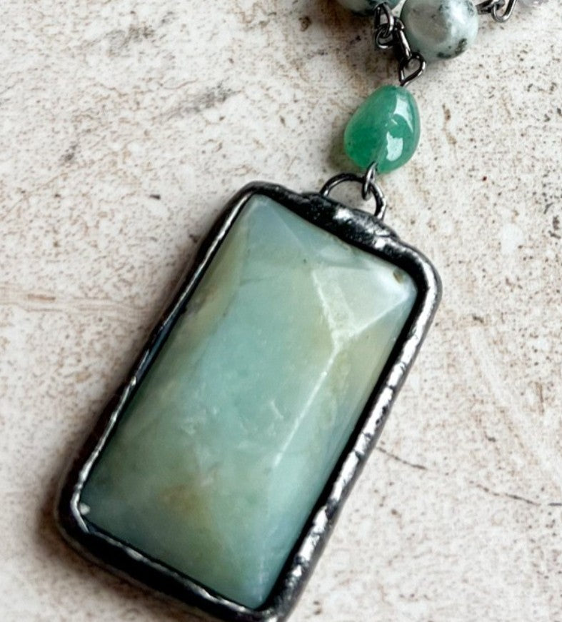 Rustic Natural Stone Amazonite Positive Energy Necklace