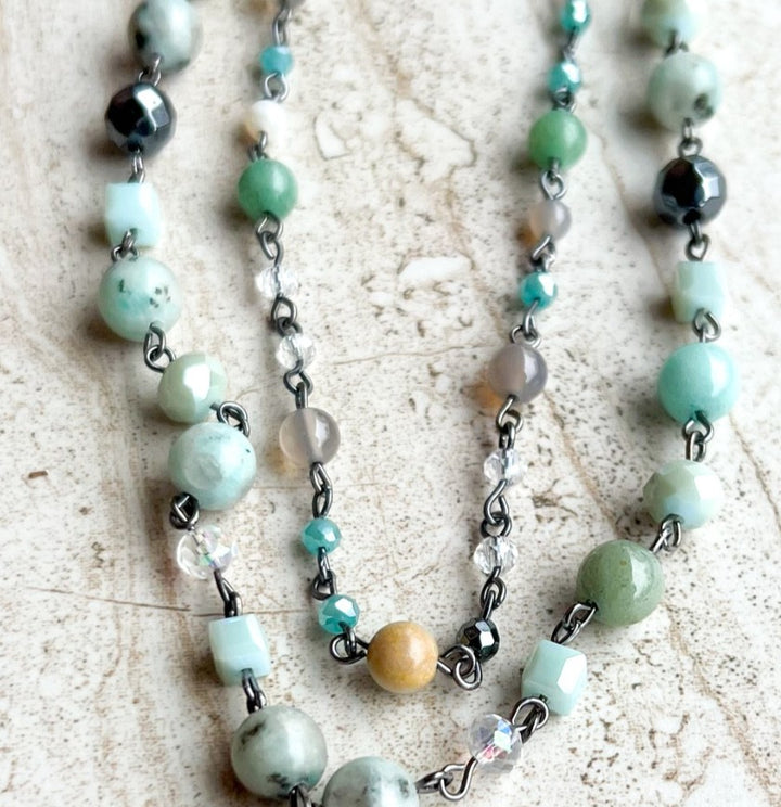 Rustic Natural Stone Amazonite Positive Energy Necklace