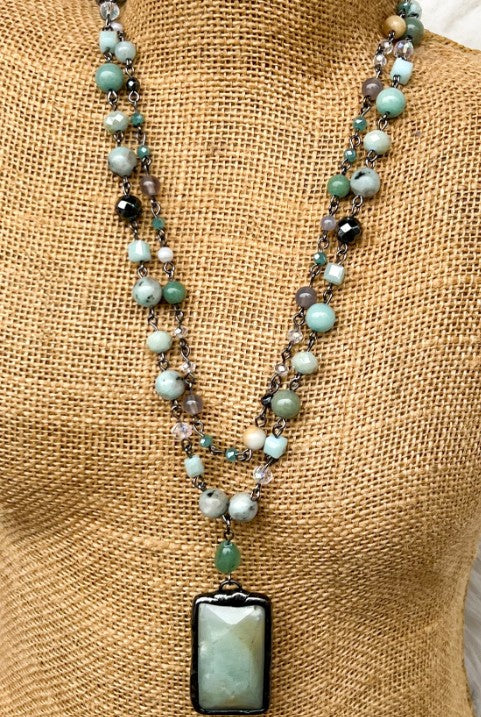 Rustic Natural Stone Amazonite Positive Energy Necklace