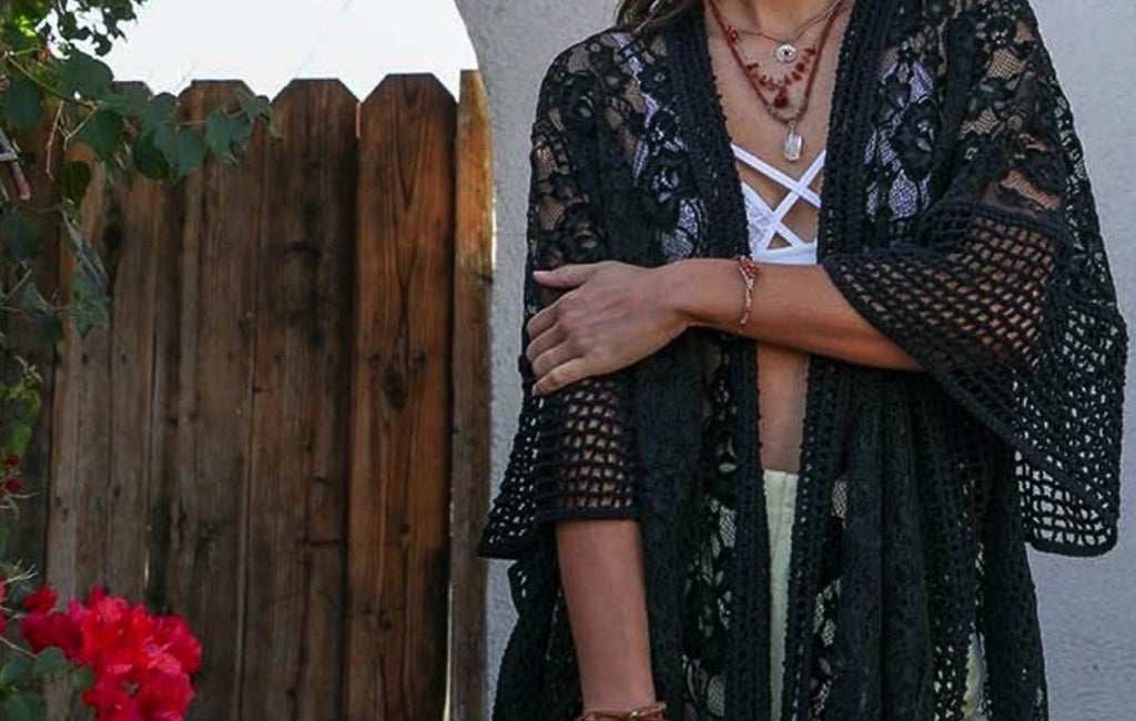 THE SOUNDS OF LOVE CROCHET LACE KIMONO BLACK