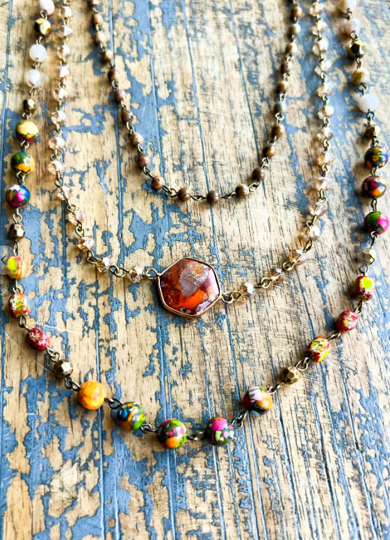 Spirit of Bliss Natural Stone Beaded Layered Necklace Multi-Color