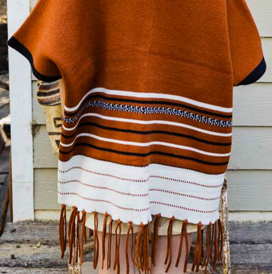 Everything You Need Luxe Cardigan Ruana Fringed In Rust Brown