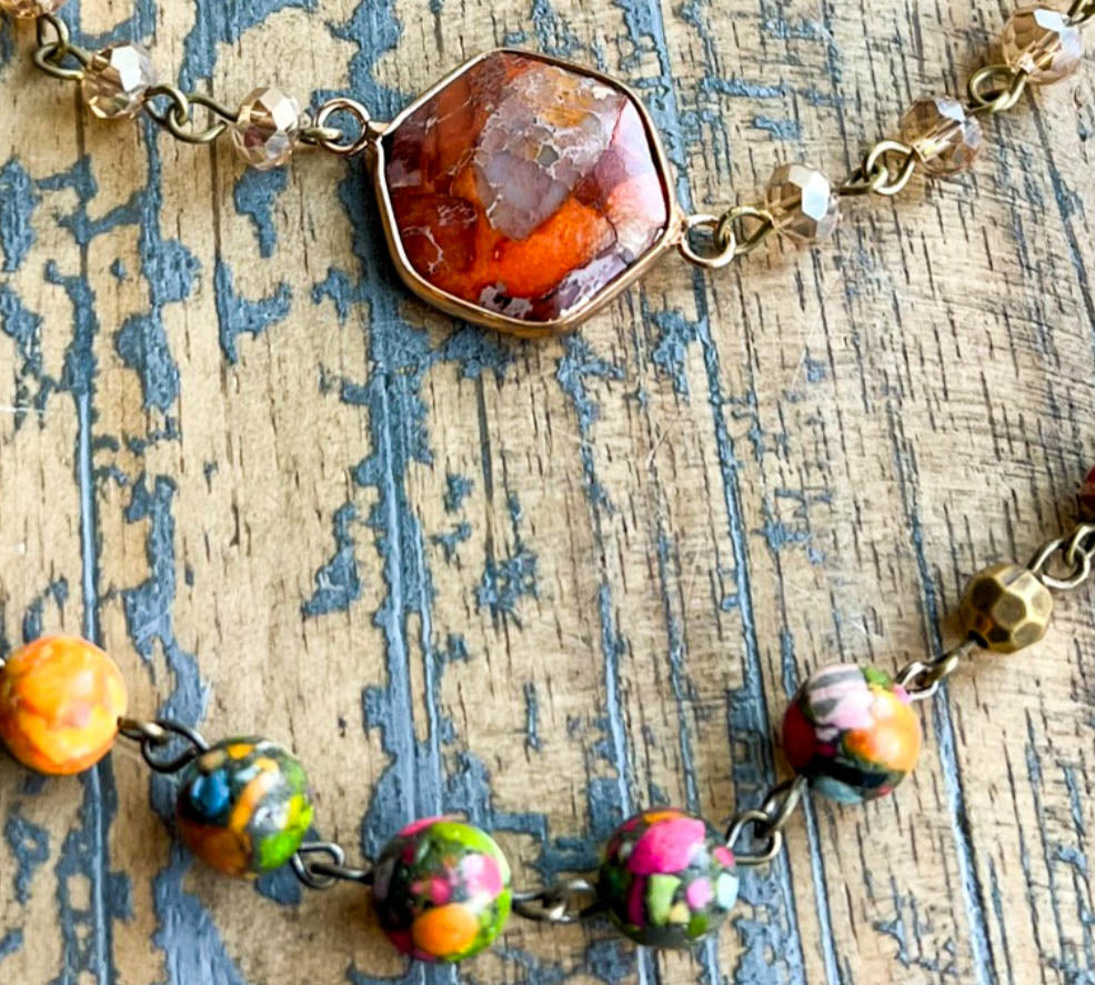 Spirit of Bliss Natural Stone Beaded Layered Necklace Multi-Color