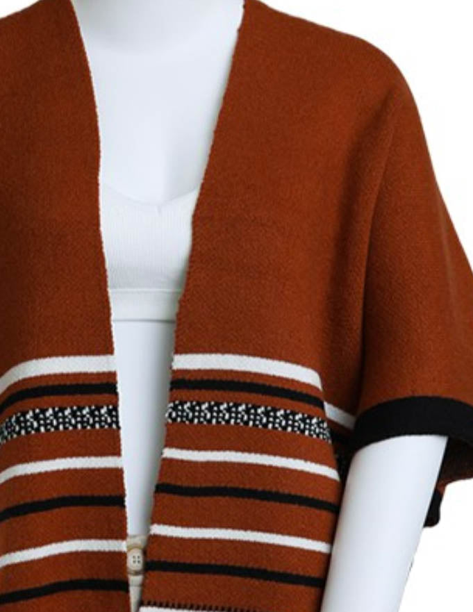 Everything You Need Luxe Cardigan Ruana Fringed In Rust Brown