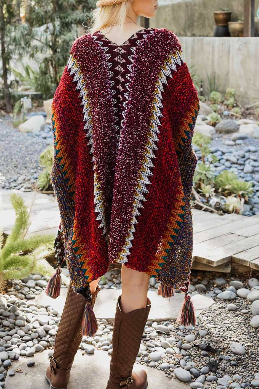 Authentic Beauty Crochet Kimono in Maroon and Multi-Color