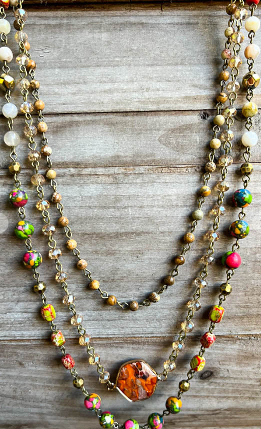Spirit of Bliss Natural Stone Beaded Layered Necklace Multi-Color