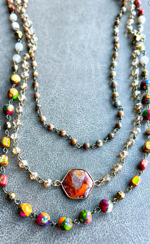 Spirit of Bliss Natural Stone Beaded Layered Necklace In Multi-Color