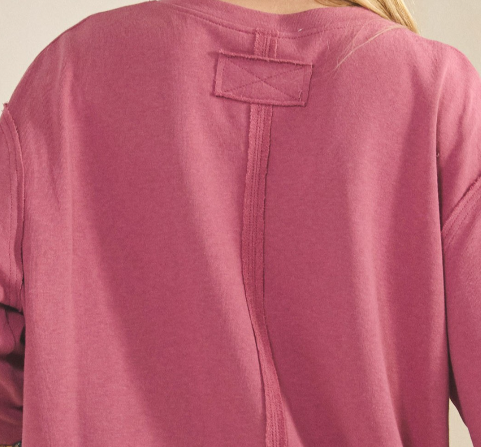 PEACE & LOVE 100% COTTON SWEATSHIRT IN PINK MAUVE