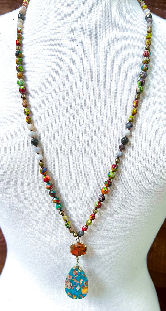 Caribbean Sea Water Drop Natural Stone Necklace