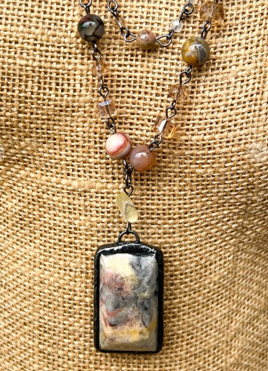 Rustic Natural Stone Bamboo Positive Energy Necklace