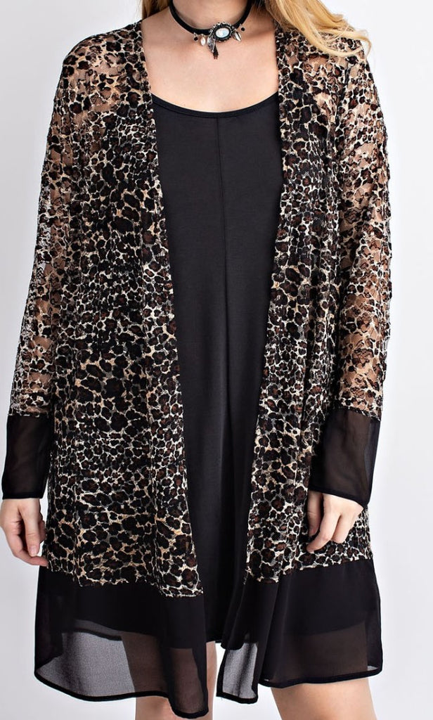 MOODY CHARM LEOPARD BROWN & BLACK LACE CARDIGAN JACKET