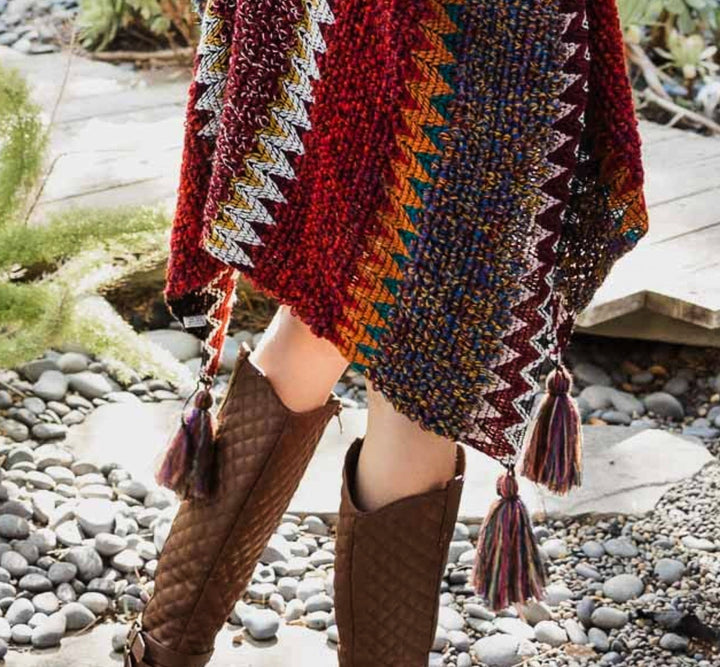 Authentic Beauty Crochet Kimono in Maroon and Multi-Color