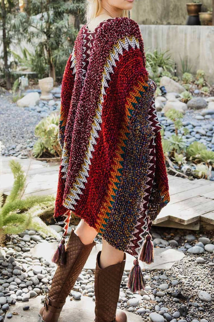 Authentic Beauty Crochet Kimono in Maroon and Multi-Color