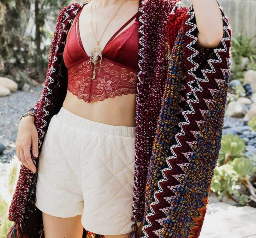 Authentic Beauty Bohemian Crochet Kimono in Maroon & Multi -------SALE