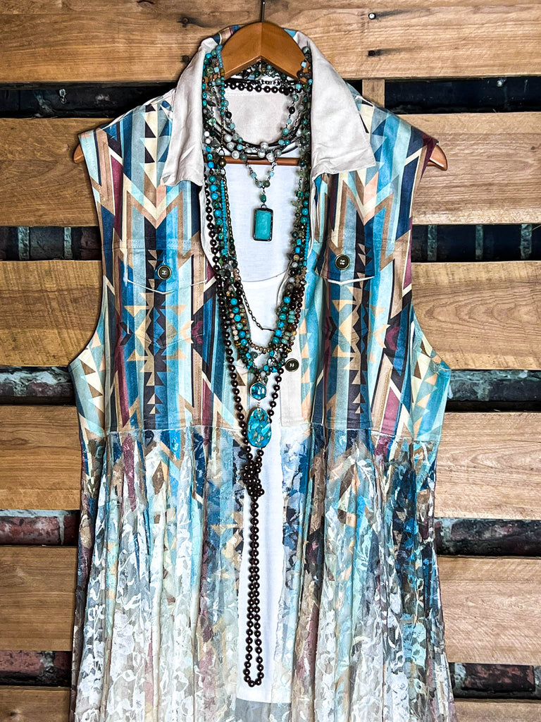 Nashville Diva Teal Lace and Suede Vest