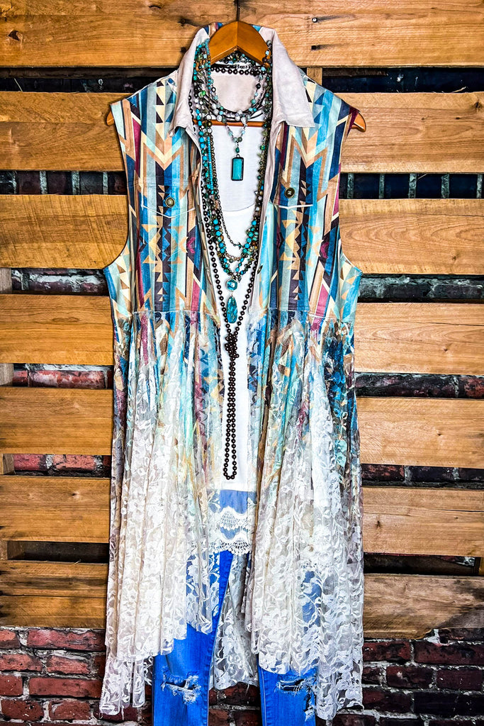 Nashville Diva Teal Lace and Suede Vest