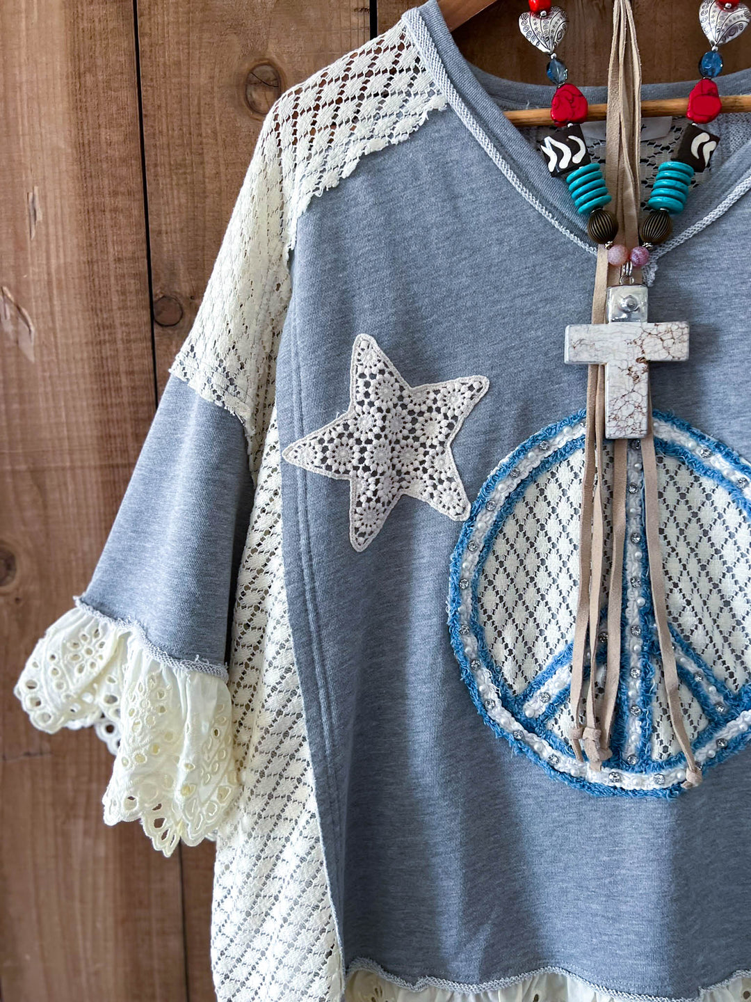 Beauty & Peace Fabulous Embellished Blue & Ivory Poncho Tunic