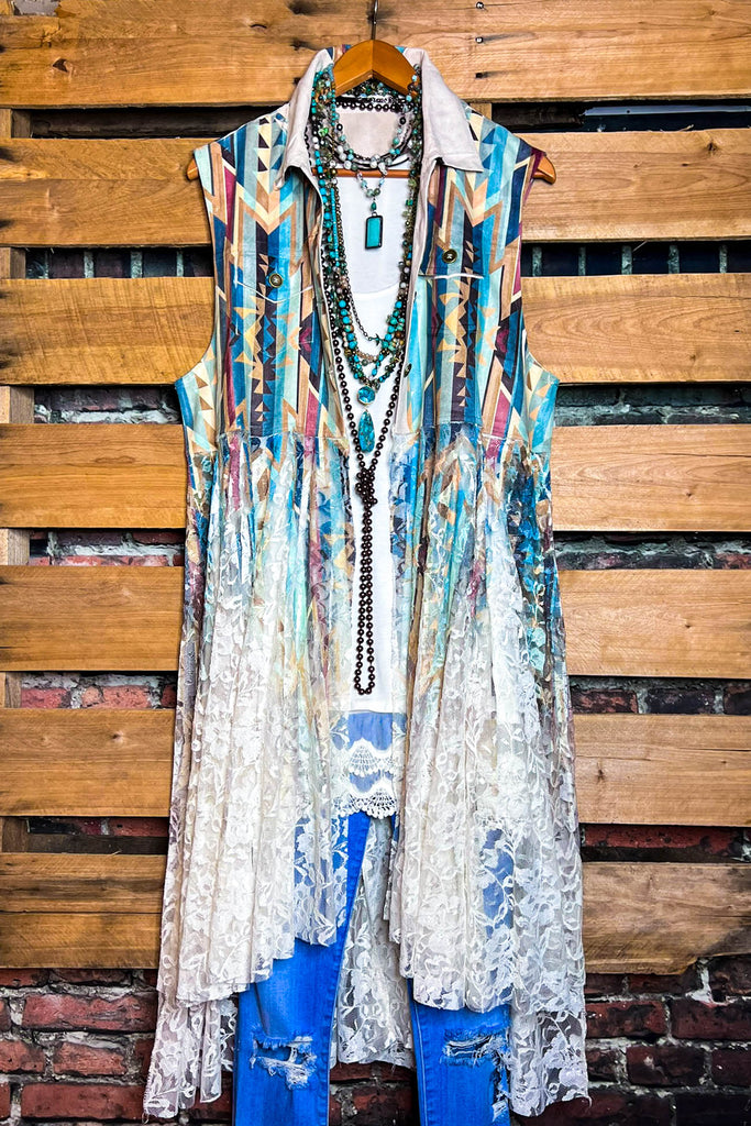 Nashville Diva Teal Lace and Suede Vest