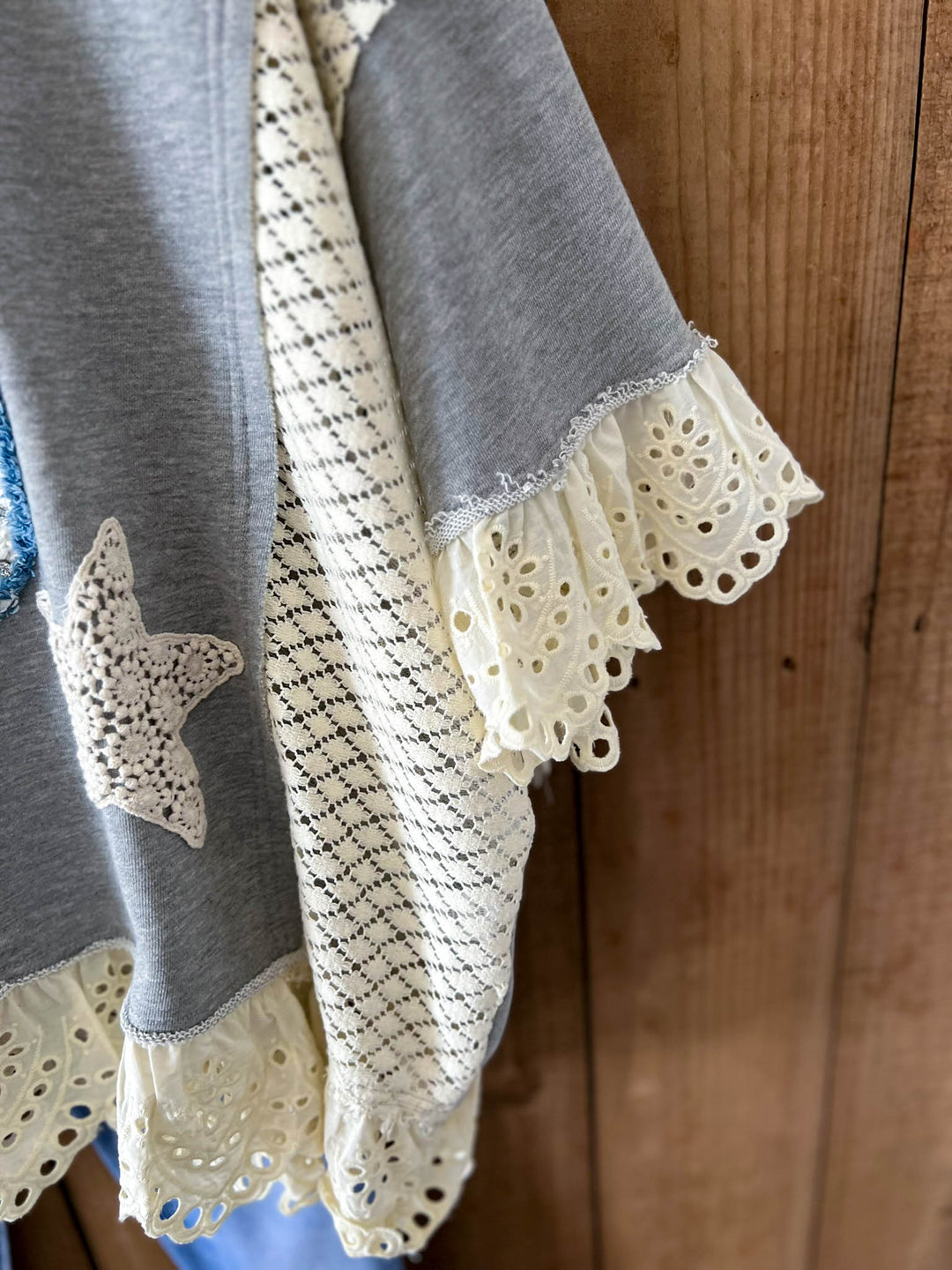Beauty & Peace Fabulous Embellished Blue & Ivory Poncho Tunic