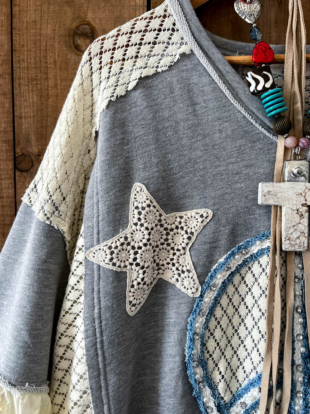 Beauty & Peace Fabulous Embellished Blue & Ivory Poncho Tunic