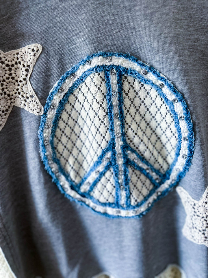 Beauty & Peace Fabulous Embellished Blue & Ivory Poncho Tunic