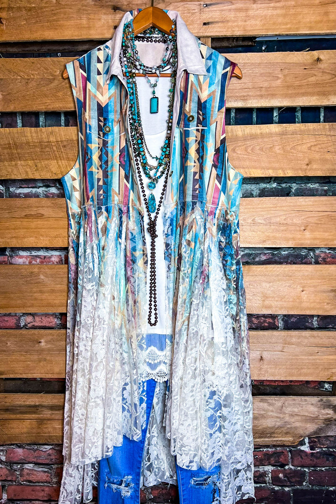 For Your Heart Only Fab Teal Lace and Suede Vest