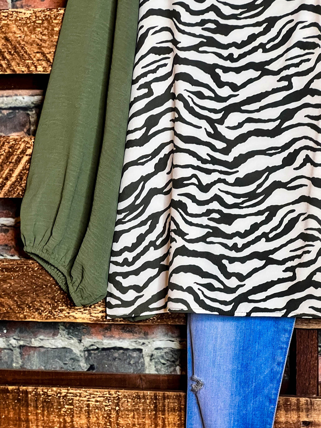 JUST THE TWO OF US FAB TUNIC IN OLIVE & MULTI