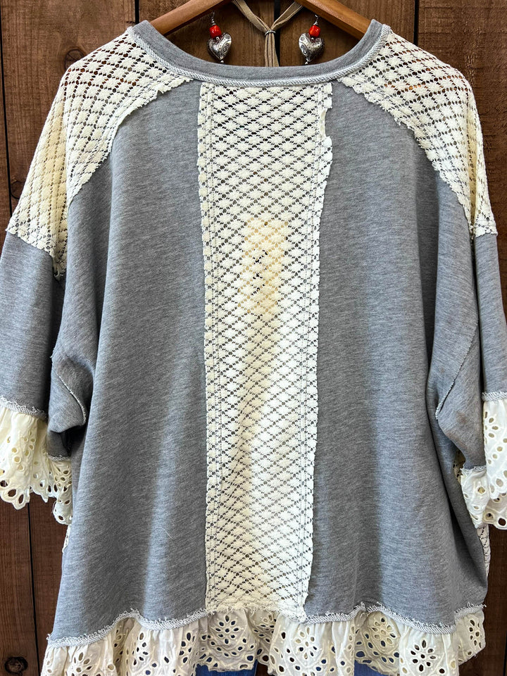 Beauty & Peace Fabulous Embellished Blue & Ivory Poncho Tunic