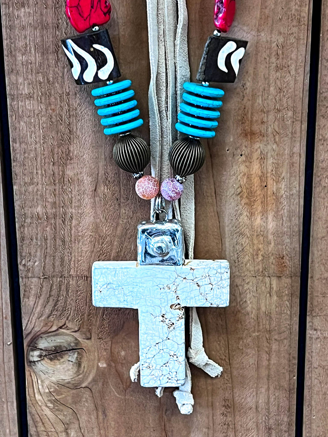Santa Fe Cross Vibrant Art - Natural Stone