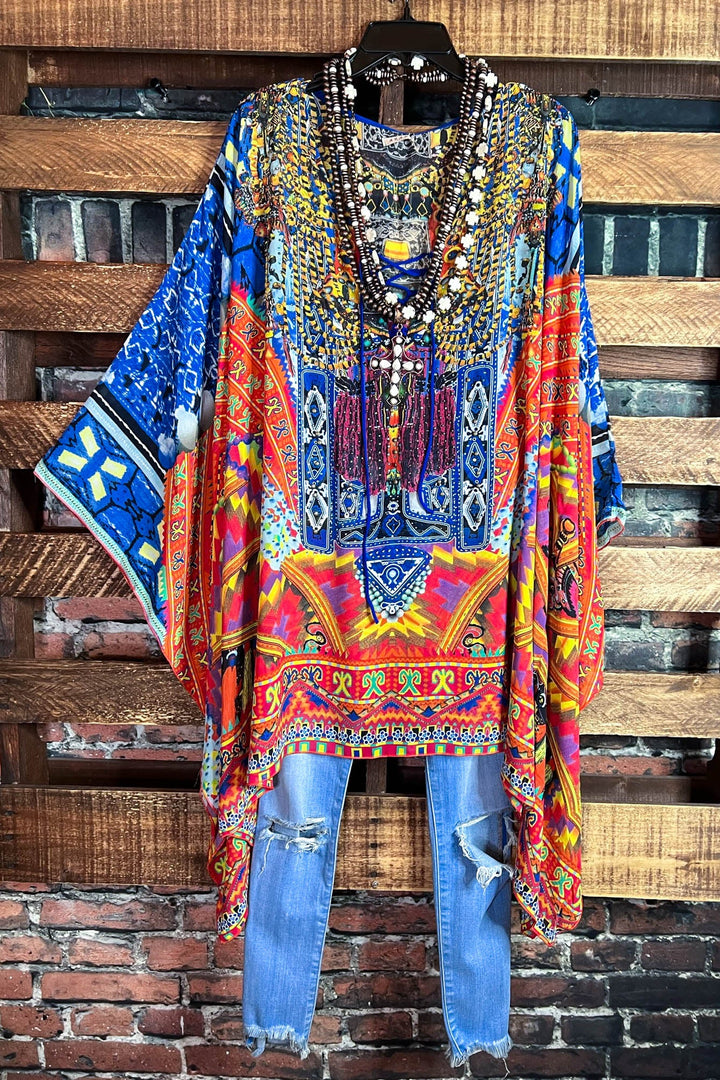 AS CHARMING AS EVER ANIMAL PRINT & CRYSTAL STYLISH TUNIC IN RED & MULTICOLOR