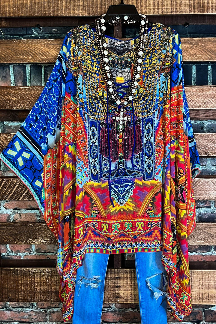 AS CHARMING AS EVER ANIMAL PRINT & CRYSTAL STYLISH TUNIC IN RED & MULTICOLOR